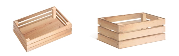 Vecteur gratuit boîte en bois ou icône isolée de vecteur 3d de caisse vide