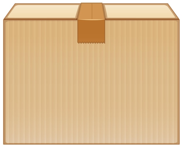 Boîte en carton avec du ruban adhésif marron sur fond blanc