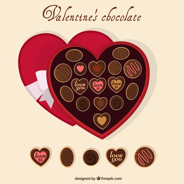 Vecteur gratuit boîte en forme de coeur chocolats