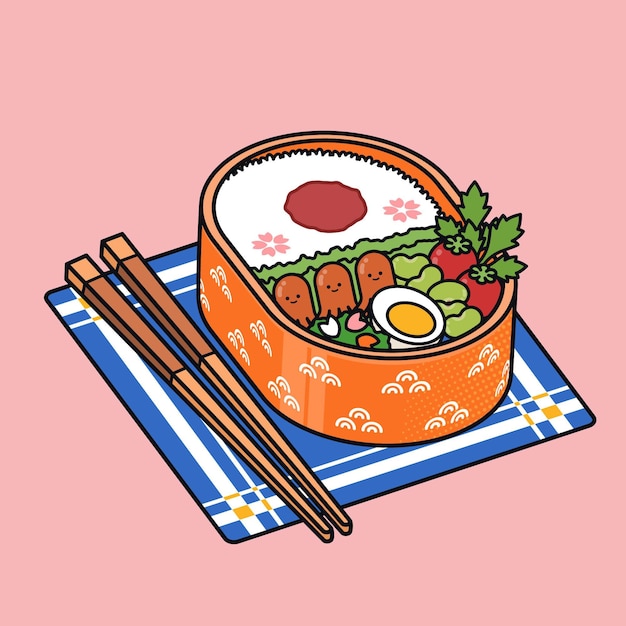 Vecteur gratuit boîte à lunch japonaise bento umeboshi kawaii