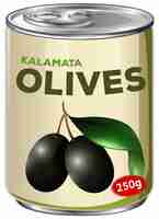 Vecteur gratuit une boîte d'olives kalamata