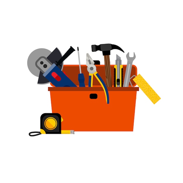 Vecteur gratuit boîte à outils pour la réparation de maison de bricolage