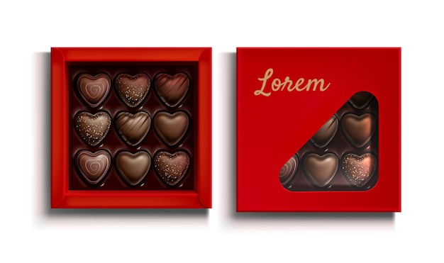Vecteur gratuit boîtes de bonbons au chocolat réalistes