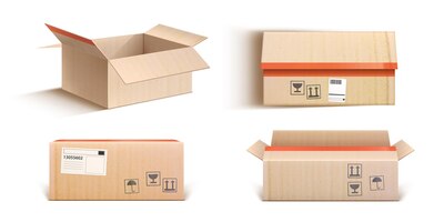 Vecteur gratuit boîtes en carton pour la livraison de colis et l'expédition de fret.