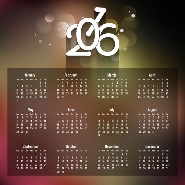 Vecteur gratuit bokeh 2,016 calendrier