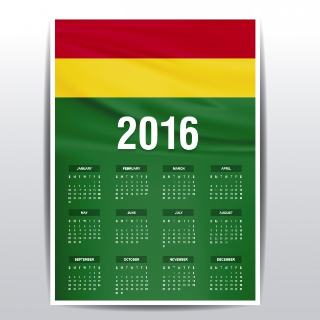 Vecteur gratuit bolivie calendrier 2016