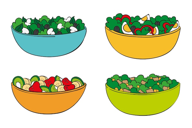 Vecteur gratuit bols à fruits et salade