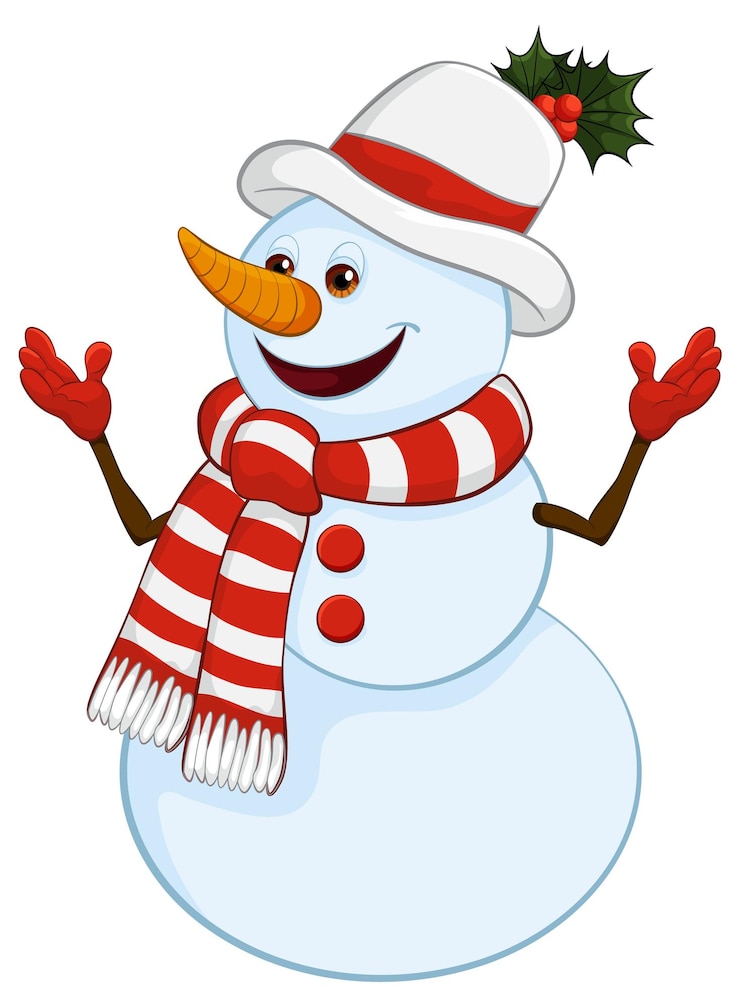 Vecteur gratuit un bonhomme de neige joyeux accueille la joie de l'hiver