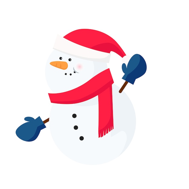 Vecteur gratuit bonhomme de neige portant une écharpe et des mitaines de santa
