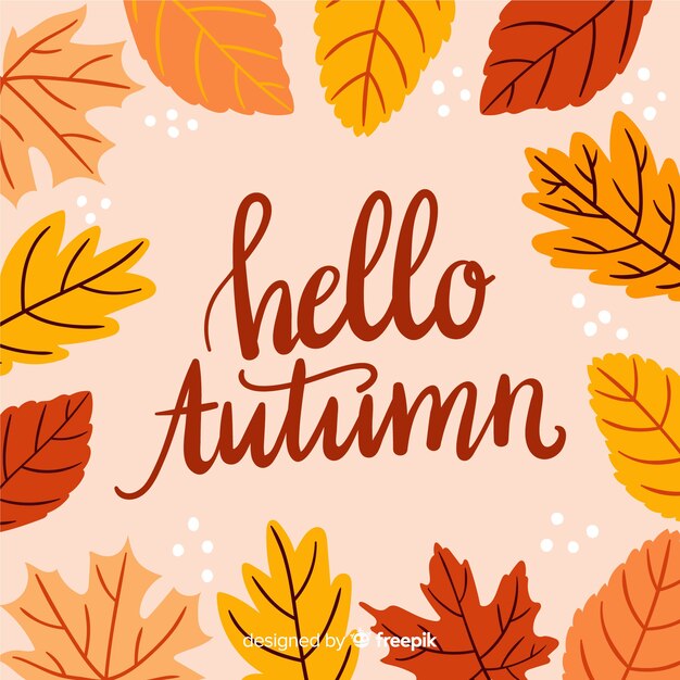 Bonjour automne lettrage de fond avec des feuilles