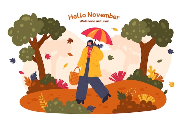 Vecteur gratuit bonjour fond de novembre dessiné à la main pour l'automne