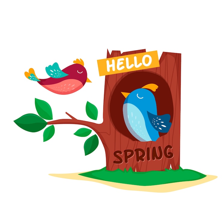 Vecteur gratuit bonjour fond de printemps avec des oiseaux