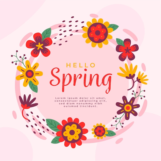 Vecteur gratuit bonjour lettrage de printemps avec cadre floral