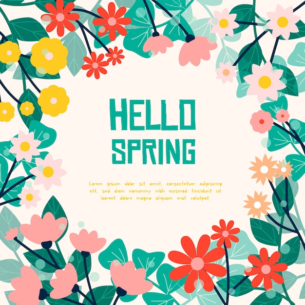 Vecteur gratuit bonjour lettrage de printemps entouré de fleurs