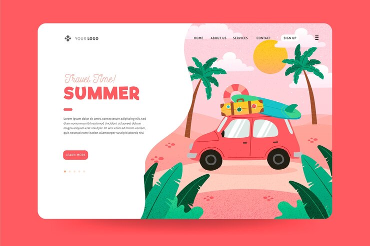 Vecteur gratuit bonjour modèle de page de destination d'été