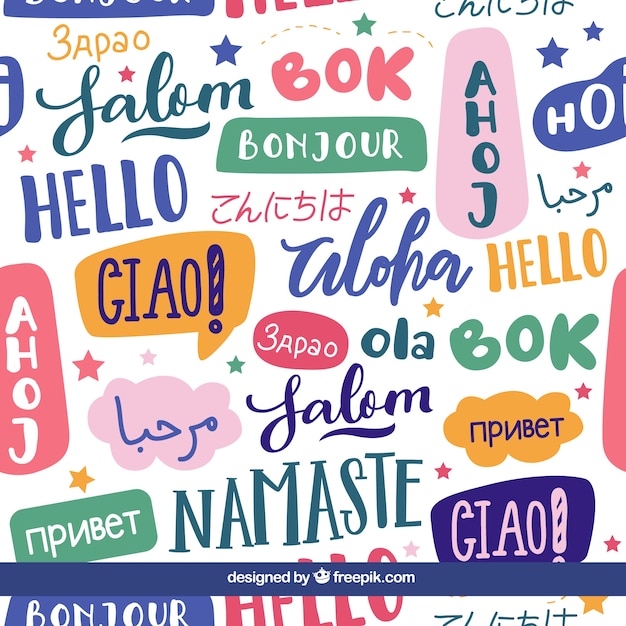 Vecteur gratuit bonjour motif de mots dans différentes langues
