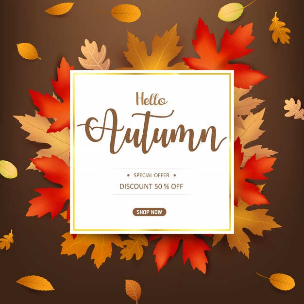 Citation Calligraphie Bonjour Octobre Avec Feuilles Vecteur Premium