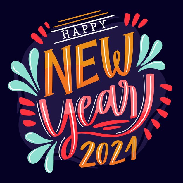 Bonne année 2021 lettrage coloré