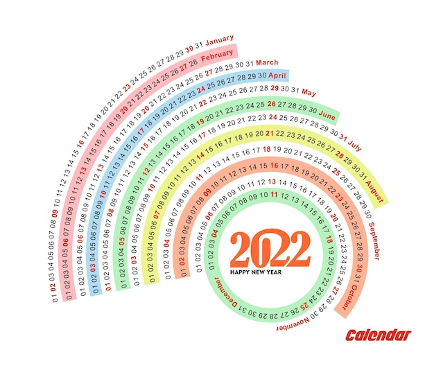 Bonne année 2022 Calendrier - Éléments de conception de vacances de nouvel an pour les cartes de vacances, affiche de bannière de calendrier pour les décorations, fond d'illustration vectorielle.