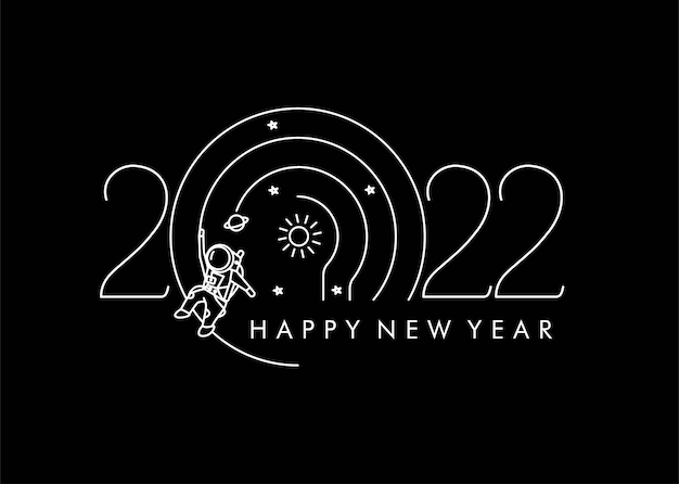 Bonne Année 2022 Avec La Conception De L'astronaute, Illustration Vectorielle.