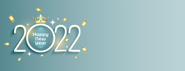 Vecteur gratuit bonne année 2022 voeux avec couronne et confettis dorés