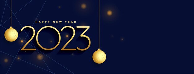 Bonne année 2023 fond d'écran avec boule de Noël 3d
