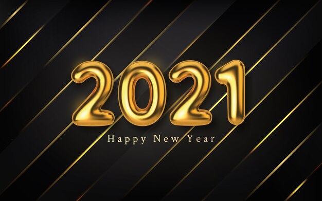 Carte De Bonne Annee 2021 Realiste Avec Des Numeros De Ballon D Or Vecteur Premium