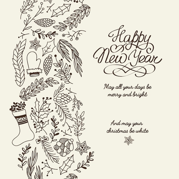 Bonne Année Salutations Typographie Conception Carte Postale Doodle Avec Souhaite Que Tous Vos Jours Soient Illustration Joyeuse Et Lumineuse