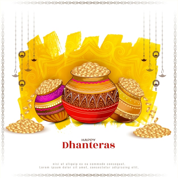 Bonne Dhanteras fête indienne de bon augure salutation religieuse vecteur de fond Vecteur Gratuite