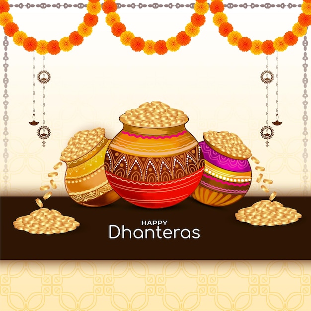 Vecteur gratuit bonne dhanteras fête indienne célébration traditionnelle vecteur de fond