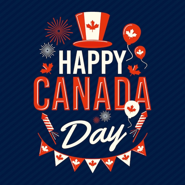 Vecteur gratuit bonne fête du canada avec des ballons et un chapeau