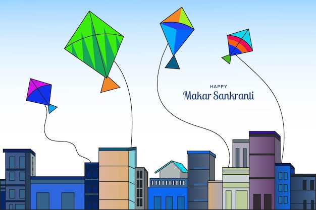 Vecteur gratuit bonne fête de makar sankranti arrière-plan décoré de dessins de cerfs-volants