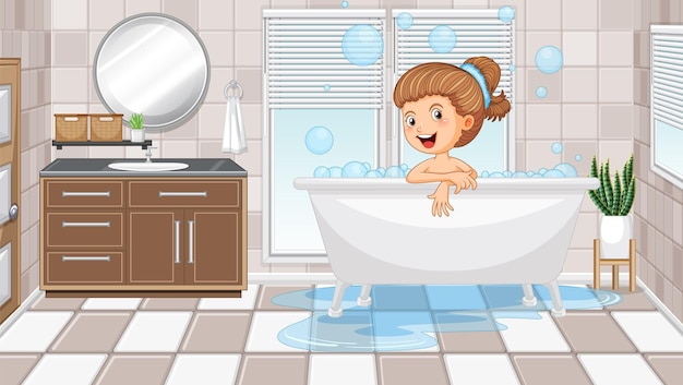 Vecteur gratuit bonne fille de prendre un bain