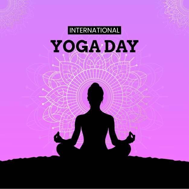 Bonne Journée Internationale Du Yoga Fond Noir Violet Bannière De Conception De Médias Sociaux Vecteur Gratuit
