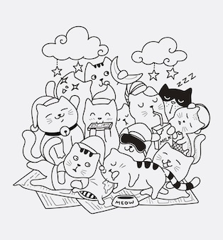 Bonne Nuit Chat Doodle Vecteur Premium Bonne Nuit Chat Doodle Vecteur Premium