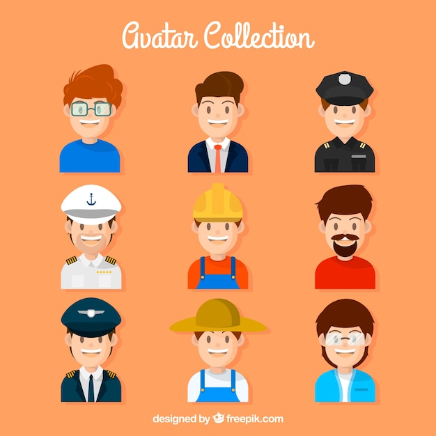 Vecteur gratuit bonne variété d'avatars des travailleurs masculins