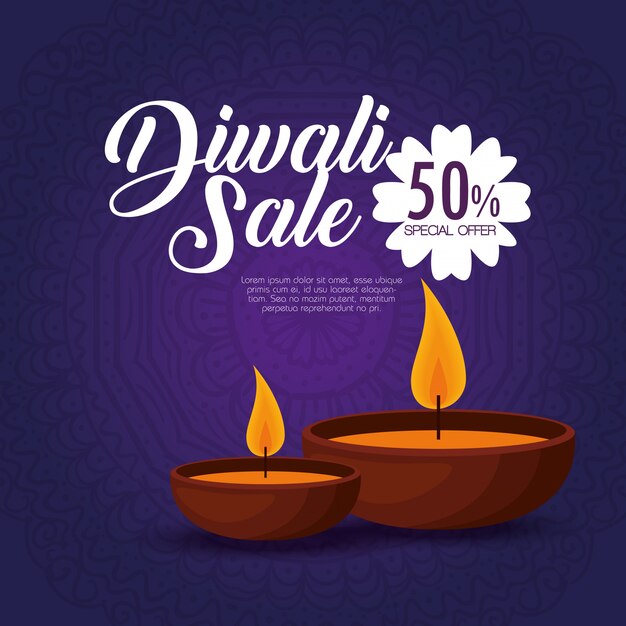 Bonne vente de diwali avec des bougies