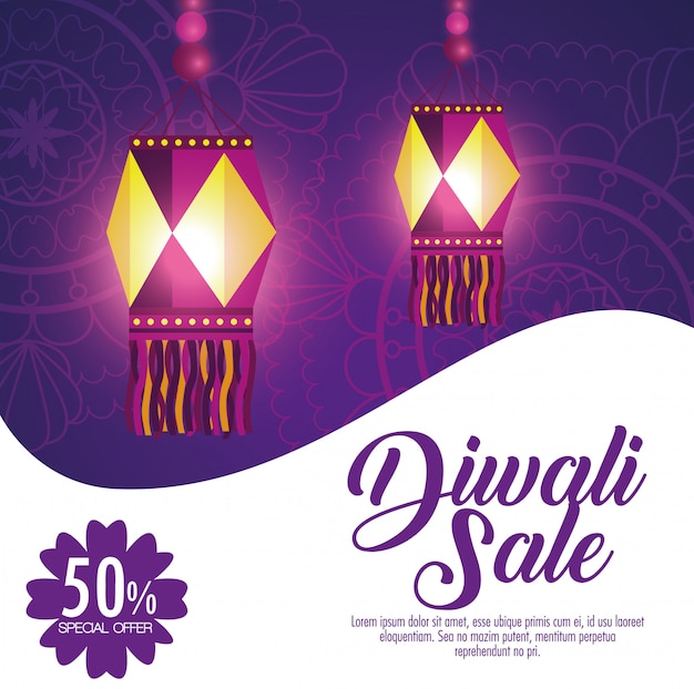 Bonne Vente De Diwali Avec Des Lanternes