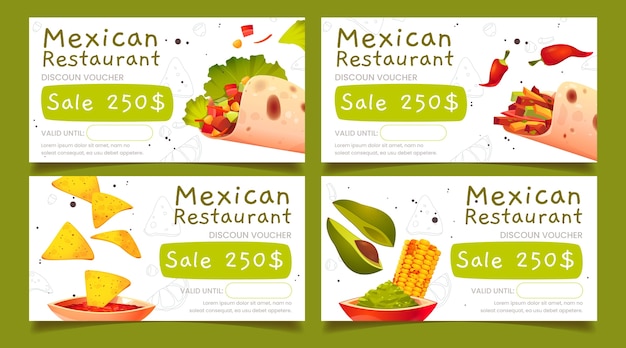 Vecteur gratuit bons de restaurant mexicain de dessin animé