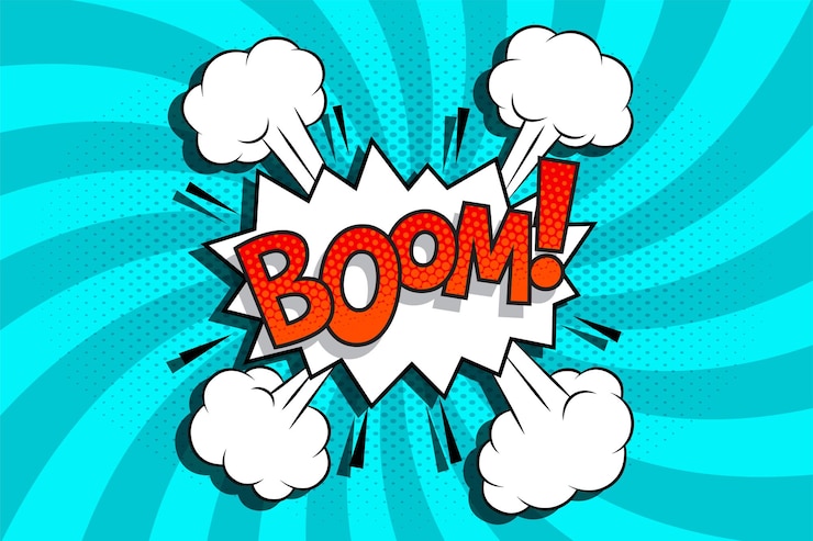 Vecteur gratuit boom du lettrage. effets sonores de texte comique.