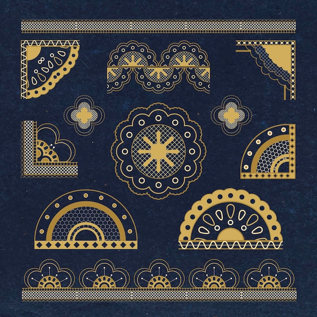 Bordure D'angle En Dentelle élégante, Clipart De Tissu Vintage Dans Un Ensemble De Vecteurs D'or