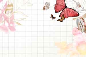 Vecteur gratuit bordure esthétique de fond de papillon avec le vecteur de fleurs, remixé à partir d'images du domaine public vintage