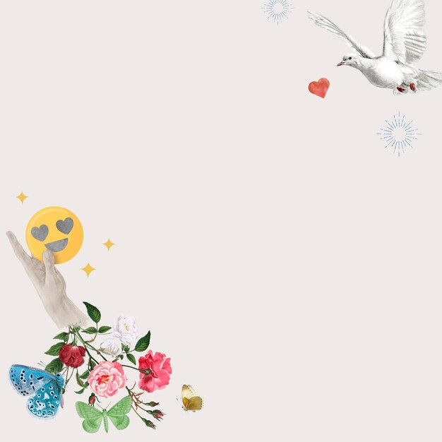 Bordure florale des médias sociaux avec des oiseaux d'amour remixés