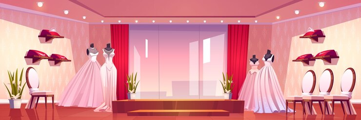 Vecteur gratuit bordure de mariage avec des robes et des accessoires de mariée de luxe.