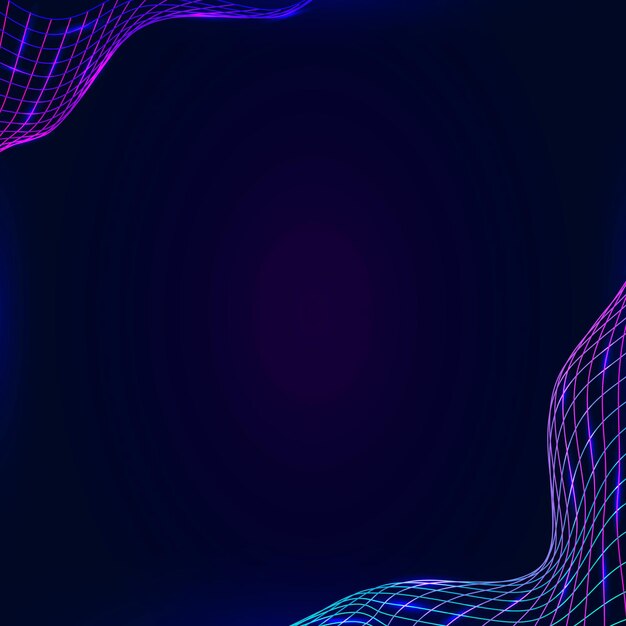 Bordure synthwave néon sur un modèle carré violet foncé