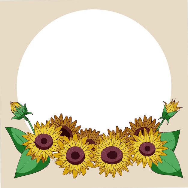 Bordure De Tournesol Design Plat Dessiné à La Main