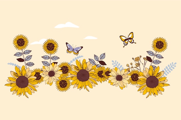 Bordure de tournesol dessinée à la main