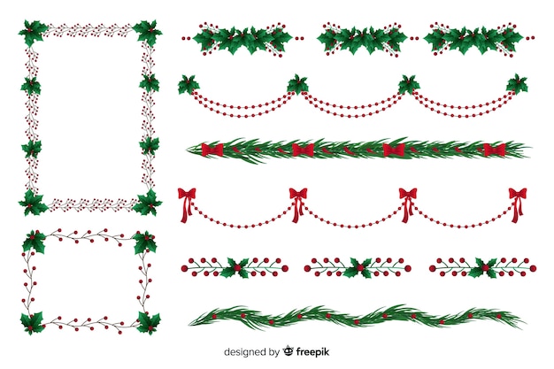 Vecteur gratuit bordures et cadres de noël collection design plat