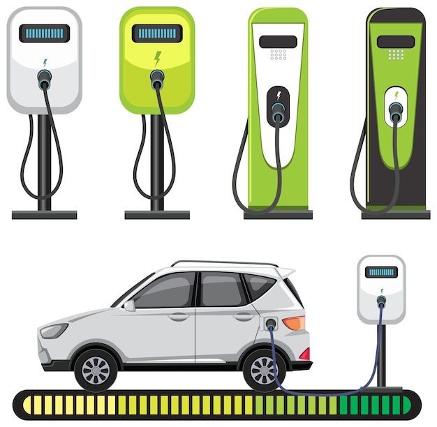 Vecteur gratuit borne de recharge ev avec collecte de voitures électriques