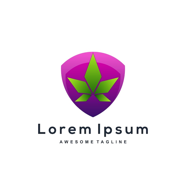 Vecteur gratuit bouclier cannabis gradient logo design coloré